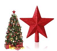 Puntale per Albero di Natale a Stella - Topper per Albero di Natale Rosso Glitterato da 20CM, Decorazione Infrangibile e Leggera, Elegante Punta Albero per un Classico Clima Festivo