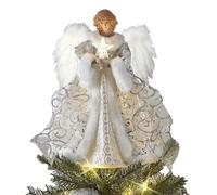 Puntale per albero di Natale angelo, puntale per albero di Natale angelo con luci LED, decorazioni natalizie angelo luminoso con ali, statuetta angelo ornamenti per albero di Natale puntale
