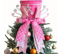 Puntale per albero di Natale, cappello rosa con tacco alto, decorazioni natalizie con fiocco e nastro, ornamenti per albero di Natale per vacanze in famiglia