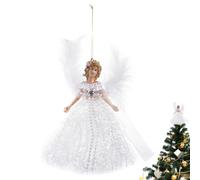Puntale per Albero di Natale con Angelo, Ciondolo Fata, Decorazione Bambola con Ali di Piume