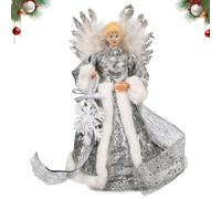 Puntale per albero di Natale con angelo, Decorazioni natalizie Angelo luminoso, Puntale per albero di angelo con ali di piume bianche Puntale con ornamenti per albero di Natale con statuetta di angelo