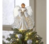 Puntale Per Albero Di Natale Con Angelo, Puntale Per Albero Di Natale Con Decorazione A Forma Di Angelo Con Ali Di Piume, Puntale A Forma Di Fata Illuminata, Decorazione Natalizia Con Angelo, 30 Cm
