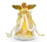 Puntale per Albero di Natale con Angelo, Statuetta con Angelo di Natale, Decorazione Natalizia per Interni con Ali di Piume, 12,6 Pollici (Angelo D'oro)