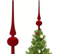 Puntale per albero di Natale con finitura in velluto da 27,9 cm, ornamento sferico vintage per la casa di metà secolo, decorazioni natalizie per feste (rosso) (rosso)