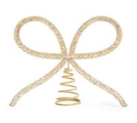 Puntale per albero di Natale con fiocco in vetro dorato con strass e base per feste in casa al coperto