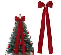 Puntale per albero di Natale, fiocco rosso in raso con lunghe stelle filanti e nastro rosso, simulazione Norfolk morbida al tatto, rattan natalizio per casa, Natale, vacanze, feste