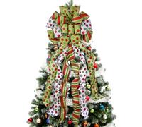 Puntale per albero di Natale, grande fiocco verde per albero di Natale, in poliestere a pois rossi e verdi, fiocchi regalo per decorazioni natalizie, casa, Ringraziamento, decorazione per interni
