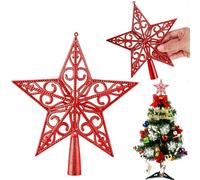 Puntale Per Albero Di Natale Stella 20cm - Topper per Albero di Natale Vintage Leggero e Infrangibile, Stella Effetto Glitter Senza Sporcare, Decorazione Classica Cima Albero (Rosso)