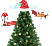 Puntale Rotante per Albero di Natale con Mongolfiera e Aereo di Babbo Natale con MOVIMENTO 65 cm Giostrina Natalizia Puntale con LUCI LED Fuori Porta Coccarda Ghirlanda addobbo Dorato Metallizzato 16