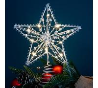 Puntale Stella per Albero di Natale Argento,Decoration Christmas Tree Topper Glitterata Star,Christmas Tree LED Stella per Albero Top Star Puntale Argento per Natale Festival Party（20 * 25CM）