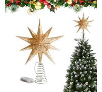 Puntale Stella Per Albero Di Natale - Decorazione Glitterata Pre-Illuminata ABS E Ferro | Ornamento Da Vetta Per Feste | Articolo Per Capodanno Ufficio Casa Bar Negozio