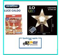 PUNTALE STELLA PER ALBERO DI NATALE LUMINOSO 10 LED LUCE BIANCA CALDA BATTERIE [EEK: A]