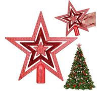 Puntale stella per albero di natale Rosso, Stella glitterata per albero di Natale, 20cm Stella Glitterata, Infrangibile & Ultra-Leggero per una Decorazione Natalizia Scintillante