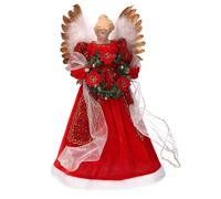 Puntale tessuto angelo con ghirlanda rosso cm Ø26xh40