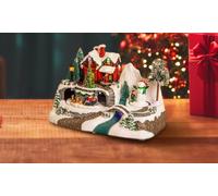 Wintem Puntale per Albero di Natale Giallo e Rosso con Stella e Slitta Rotante - Ideale per Decorare il Tuo Albero di Natale in Modo Divertente e Pratico - Illuminazione Led Intern - 51x29x8cm