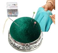 Puntaspilli a forma di mezza palla vintage per spilli da cucito con base in metallo, anti-goccia, supporto per spilli vintage per attrezzi artigianali in stile corte