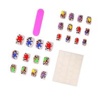 Punte a pressione corte quadrate finte con stampa leopardata e motivo a stella multicolore per foto, viaggi, date e uso quotidiano Fake Stick su stampa animale nudo multicolore stelle foto look data