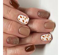 Punte a tema con motivi a foglia incandescente unghie finte riutilizzabili Applicazione facile a scatto per vacanze Data Ufficio Uso rimovibile Falso Nail Leaf Design autunno