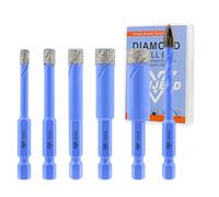 Punte da Trapano Diamantate - 5/6/8/10/12mm 5 Pezzi Punte per Piastrelle e 6mm Punta in Carburo per Ceramica Porcellana Marmo Granito - Attacco Esagonale a Cambio Rapido con Custodia