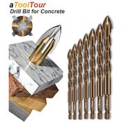 Punte da trapano per calcestruzzo per muratura per piastrelle in ceramica di vetro, mattoni, plastica, legno, muratore, lega dura, apri foro, codolo esagonale da 3 mm a 12 mm