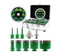 Punte Diamantate Gres Porcellanato 11 Pezzi - KURSTOL Frese per Piastrelle | 6/6/8/20/35/40/50/68mm+50mm Punte Smusso+125mm Disco Diamantato+Adattatore per Porcellana Piastrelle Ceramica Marmo Granito