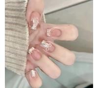 Punte Francesi Premere Su Chiodi Bastone Acrilico Su Chiodi Con Bowknot Leopardo Modello Inverno False Nails Per Le Donne 24pcs