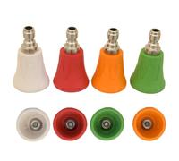 Punte per idropulitrice, set da 4 pezzi, 0°, 15°, 25°, 45°, 1/4", ugello turbo a connessione rapida con involucro in gomma, 4 ugelli a forma di corno a forma di corno a prova di schizzi per la pulizia
