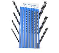 Punte per legno lunghe 7 pezzi 4-12 mm x 230 mm per trapano e travi | Lunghezza 230 mm: attraversa travi, casseforme e doppie pareti dove una punta corta si ferma a meta