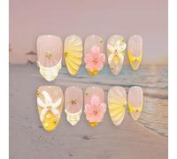 Punte per manicure a mandorla con fiore 3D con dettaglio francese, punte finte rosa nudo lucido con linguette adesive e lima per look da festa o matrimonio, punte per manicure indossabili, linguette