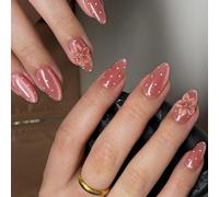 Punte per manicure usura rapida con riflessi lucidi | Set bellezza multidimensione da 30 con dettagli fiori 3D lucido da indossare ogni giorno e