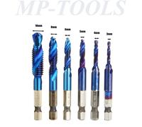 PUNTE PER TRAPANO 6PZ FILETTANTI HSS M3 M4 M5 M6 M8 M10 CODOLO ESAGONALE BLU