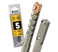 Punte per trapano a percussione SDS Plus, 4 pezzi, diametro 5,0 mm x 45 mm, AMBOSS Tools SDS Crusher 4 - HM - Punta per calcestruzzo professionale in metallo duro