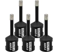 Punte per Trapano Diamantate 5 Pezzi 6Mm per Perforazione a Secco Piastrelle Por