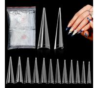 Punte per unghie, 504 unghie in acrilico, lunghe e trasparenti, mezza copertura, dritte e affusolate, morbide, senza tracce, senza curva, professionale, extra lunghe, per saloni di bellezza, fai da
