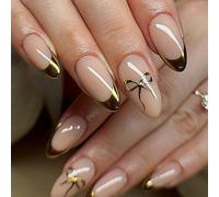 Punte per unghie a mandorla finte colle adesive su fiocchi a pressione artificiale per donne e ragazze su unghie bara mandorla punta francese sull'unghia