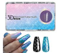 Punte per unghie in gel a forma di, pressione lunga sulle unghie | Consigli per unghie in gel lunghe - Kit manicure con motivo a squame di pesce in rilievo 3D per appuntamenti, lavoro, vita quotidian