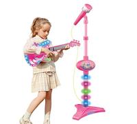 Punteggio per strumenti musicali - Chitarra per bambini con set di microfono, supporto per l'altezza regolabile, funzione di musica luminosa | Giochi di chitarra educativa per ragazzi Girl Fun gioca r