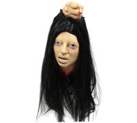 Puntelli di Halloween Testa realistica sanguinante con capelli lunghi in lattice appeso roba spaventosa testa tagliata decorazioni di Halloween per feste casa infestata puntello tagliato roba