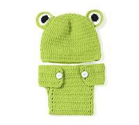 Puntelli per fotografia per neonati Outfit 2 pezzi Set di vestiti per rana carino per bambini Cappello all'uncinetto morbido per 0-6 mesi