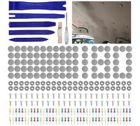 Puntine Per Cielo Auto, 130 pezzi, Kit Riparazione Cielo Auto, baldacchino e strumenti a leva, set per auto, rivetti e rivetti con spille, cacciavite, metro a nastro per tutte le auto