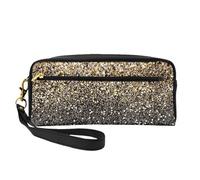 Puntini dorati in oro nero glitterato, Borsa per il trucco Borsa per cosmetici Borsa da viaggio portatile da toilette Astuccio in pelle per donne e ragazze
