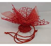 PUNTO CASA Confezione 30 PZ Sacchetto PORTACONFETTI BOMBONIERE in Polycotton Rete + Velo Organza Pois Rosso