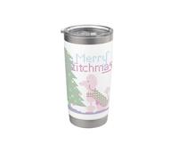 Punto croce con cane barboncino e albero di Natale, Merry Stitchmas Bicchiere termico in acciaio inox doppia parete