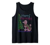 Punto Croce con Cane Barboncino e Albero di Natale, Merry Stitchmas Canotta