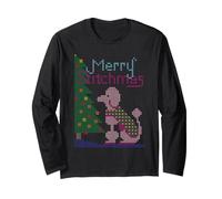 Punto Croce con Cane Barboncino e Albero di Natale, Merry Stitchmas Maglia a Manica