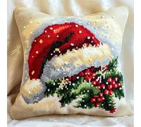 Punto Croce da Ricamare Cuscino Natale Ricamo Cuscino Punto Croce per Principianti 40x40cm Cuscino Ricamato a Mano con Punto Croce Set Fai da te per Adulti Principianti per Arredamento Casa