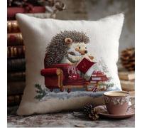 Punto Croce Kit Da Ricamare Cuscini Kit Per Punto Croce Con Fili Aghi E Tela Piccolo Riccio Che Legge Un Libro 45X45Cm Prestampato Set Per Cuscino Cuscino Fai Te Con Ago Ricamo E Filo Da Ric