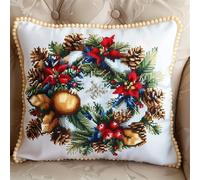 Punto Croce Kit da Ricamare Cuscini Natale Kit per Punto Croce con Fili Aghi e Tela 40x40cm Prestampato Set per Cuscino Punto Croce Cuscino Punto Croce Fai da te con Ago da Ricamo e Filo da Ric