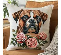 Punto Croce Kit Da Ricamare Cuscino Cane Kit Di Ricamo A Punto Croce Stampato 11ct Prestampato Fai da te Set Fatto a Mano Craft con Fili Aghi e Tela per la Decorazione del Divano di Casa 45X45c