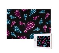 Punto interrogativo al neon senza soluzione di continuità,Puzzle in legno da 300 pezzi per famiglie, per adulti e adolescenti, decorazioni per la casa